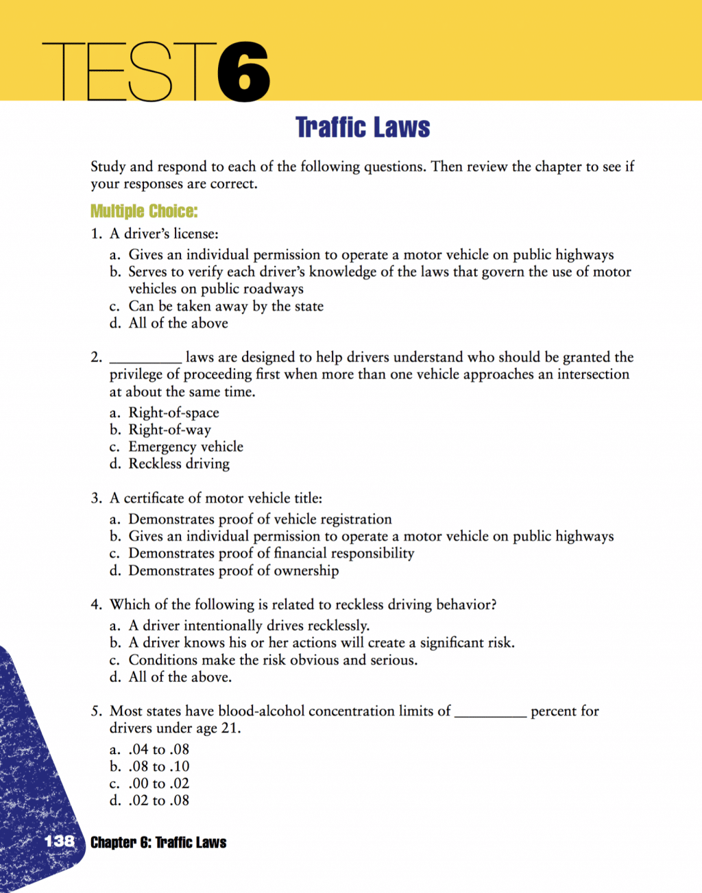 Chapter 17 Drivers Ed Study Guide Answers